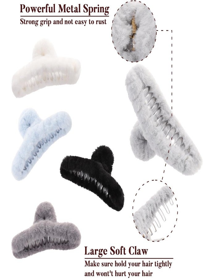 AWAYTR 5PCS Large Claw Hair Clips for Thick Hair Big Fuzzy Hair Clips for Women Nonslip Strong Hold Hair Claw Clip (Blue) - Image 3